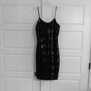 Vintage Karen Lucas Black Sequined Dress Size 12 Braided Spaghetti Straps